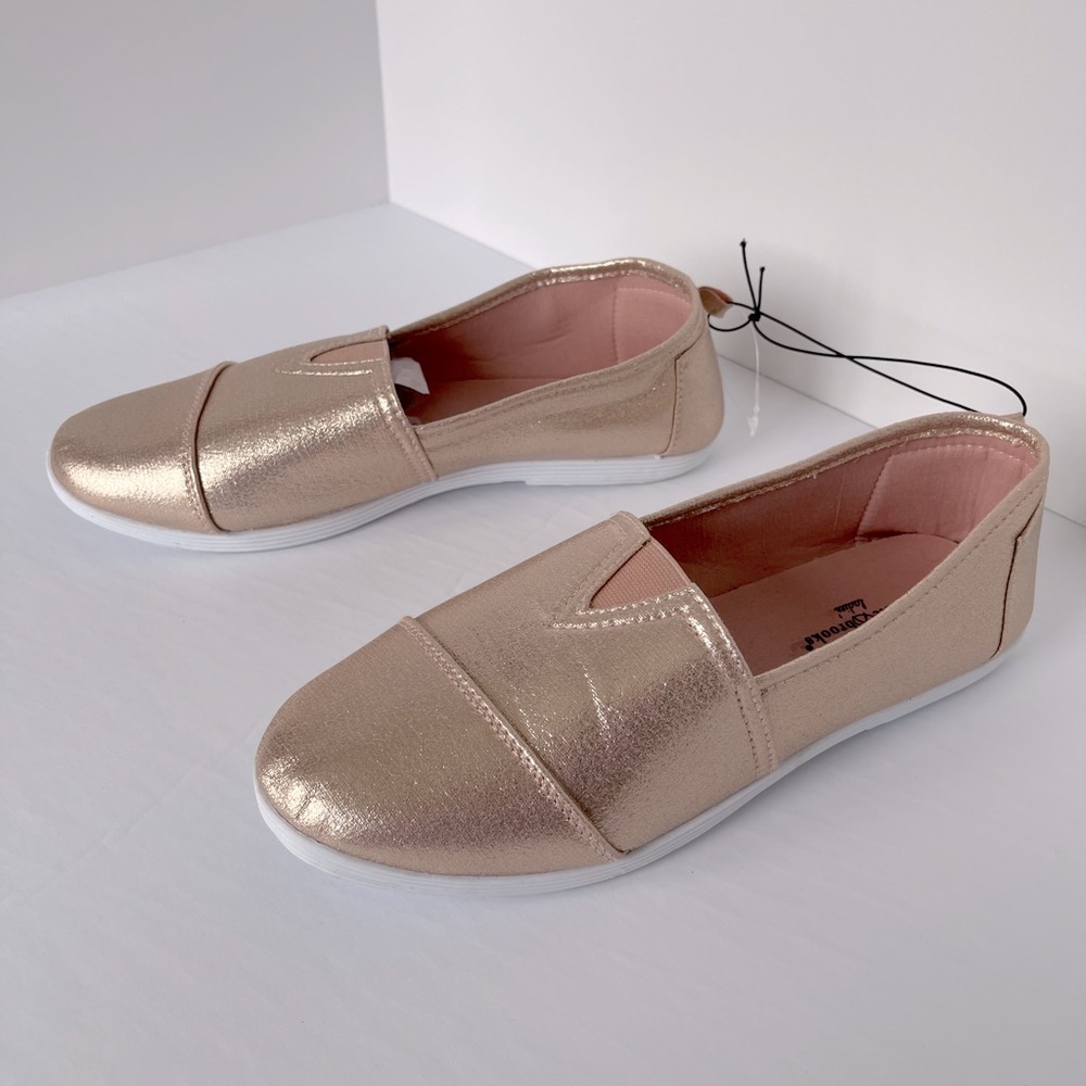 Rose gold sparkle glitter flats rubber shoes